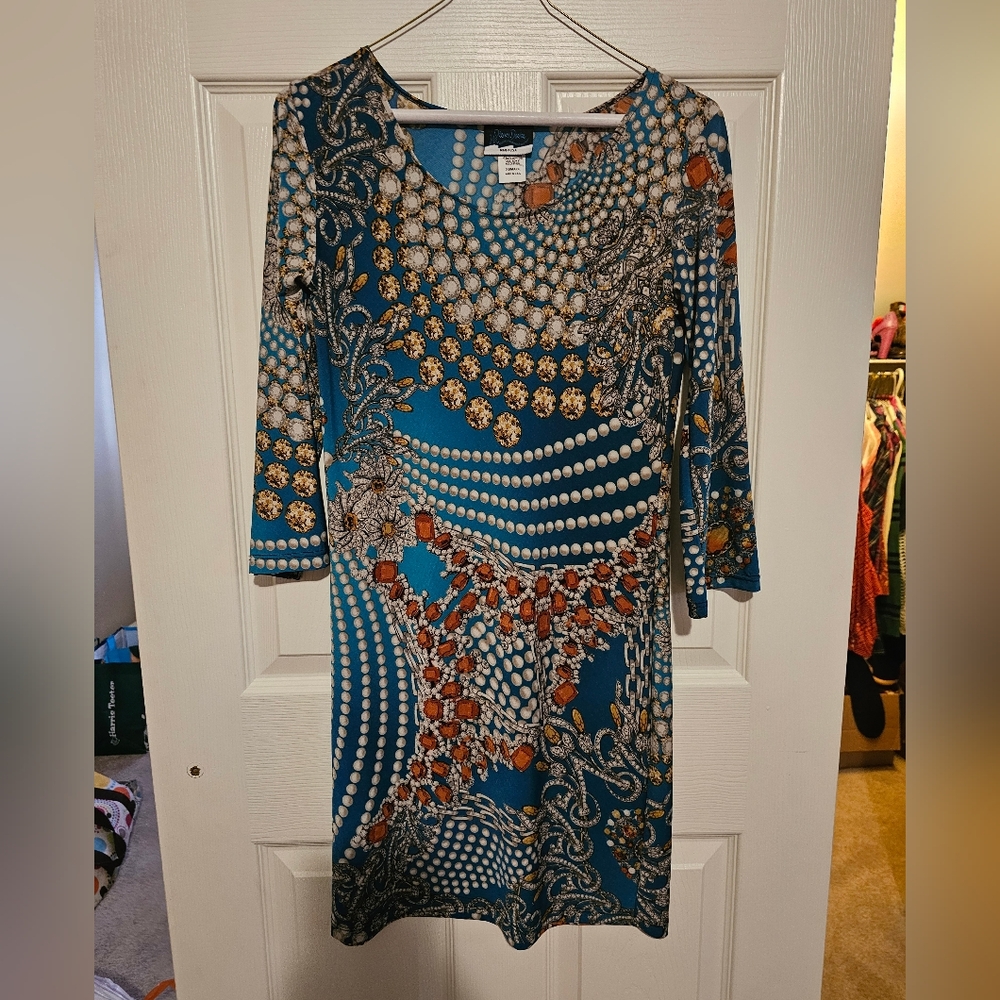Dream Dance Teal Dress with Jewels Print sz XS